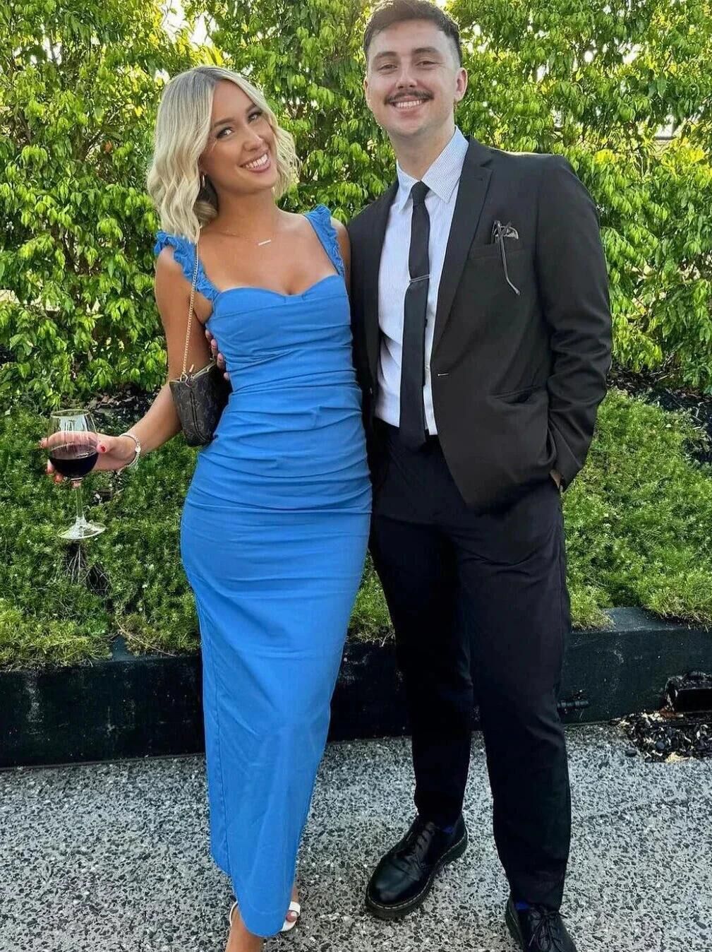 Luolandi Blue Straps Sheath Simple Party Dress Wedding Guest Dress Sexy Evening Dress Formal Dress